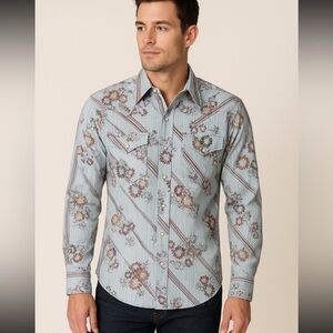 Vintage 90s Guess Groovy Floral Western Style Pearl Snap Button Shirt Size L